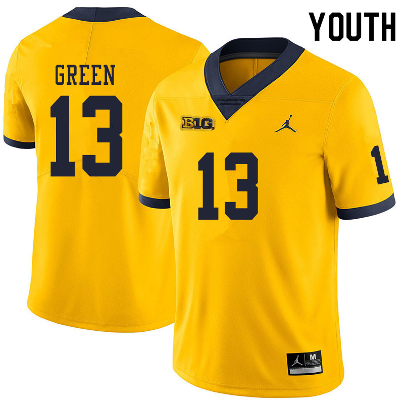 Youth #13 German Green Michigan Wolverines College Football Jerseys Sale-Yellow